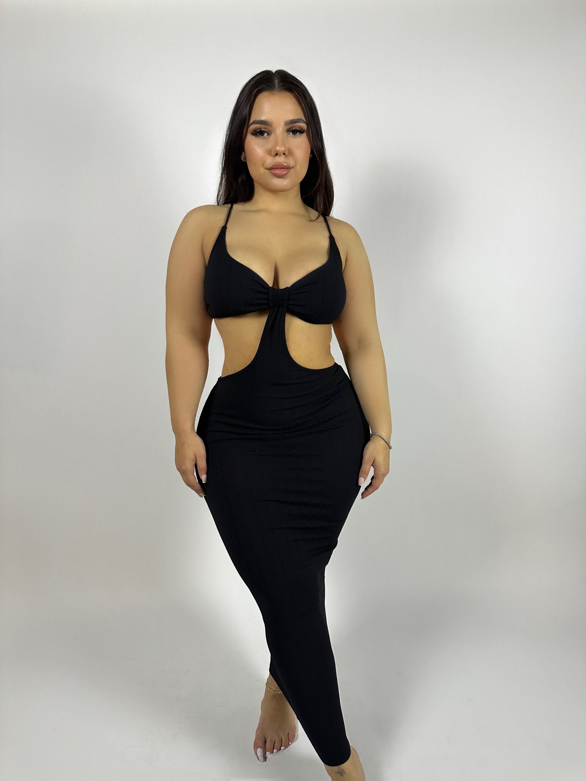 Aria Black cut out mid dress